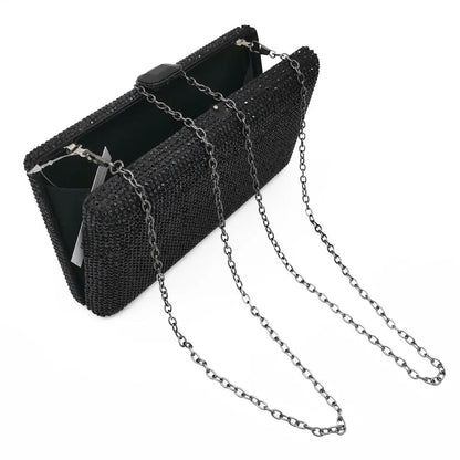 Women Black Crystal Clutch Evening Bags Wedding Bridal Rhinestone Box Handbags Party Dinner Diamond Clutch Purse