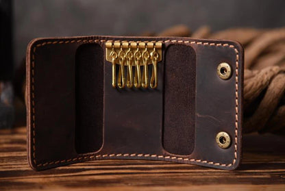 Handmade Vintage Genuine Leather Key Holder Men keyChain Cover Leather Key Wallet Men key case bag Women Key Organizer