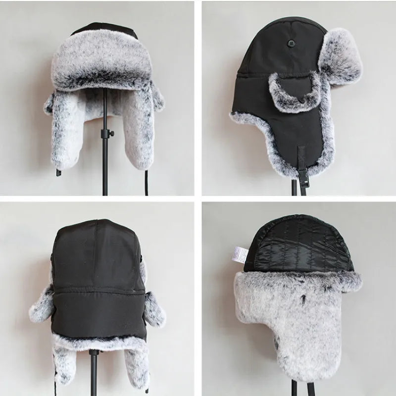 Winter Bomber Hat  For Men Faux Fur Russian Hat Ushanka Women Thick Warm Cap with Ear Flaps