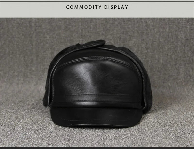 Genuine Leather caps Winter Warm Bomber Hats Sheepskin fuzz Earmuffs hat Men's Cap 모자 골프용품 땡처리 кепка casquette gorras hombre