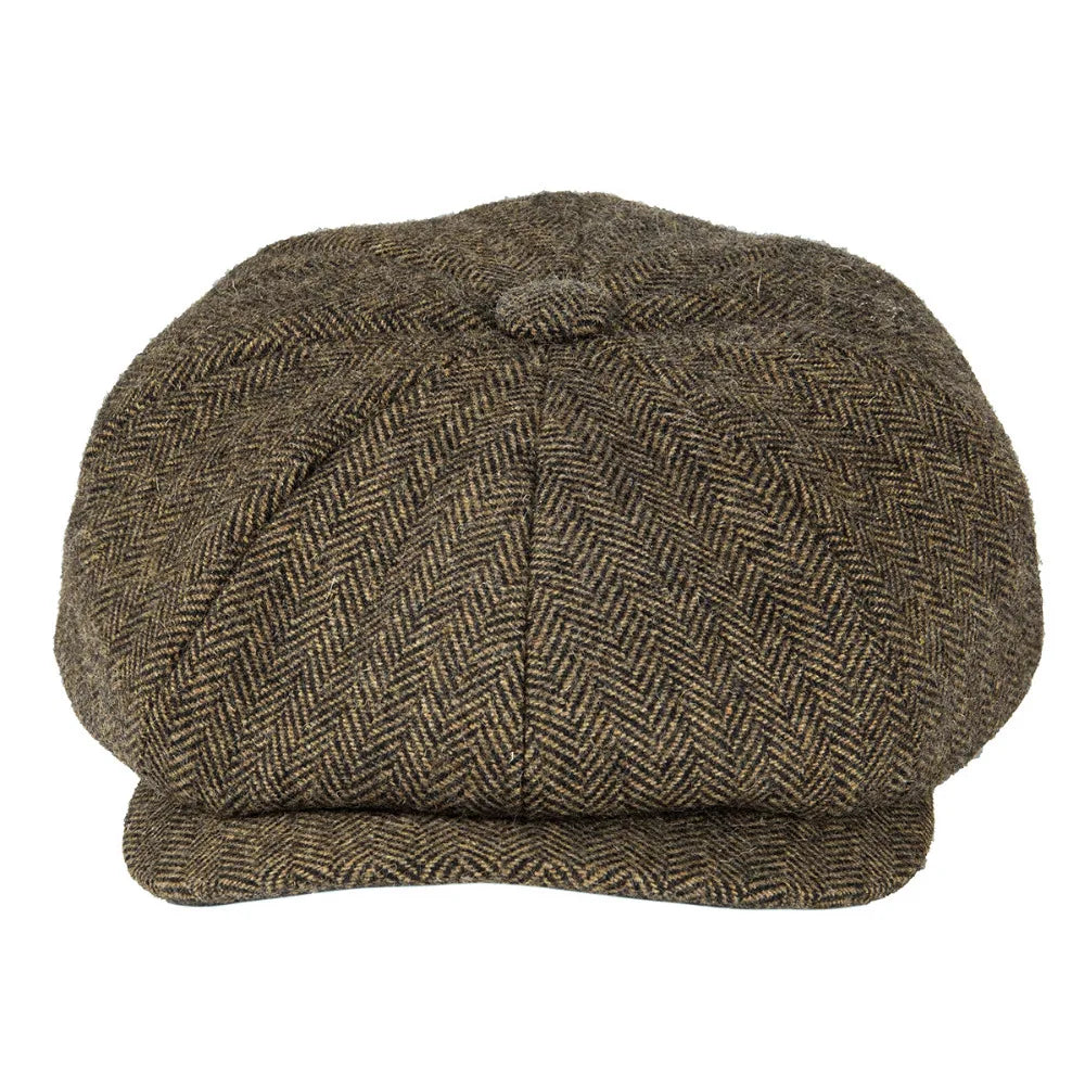 Wool Tweed Newsboy Cap Herringbone Men British Gatsby Retro Hat Driver Flat Cap for Male Vintage Herringbone Beret