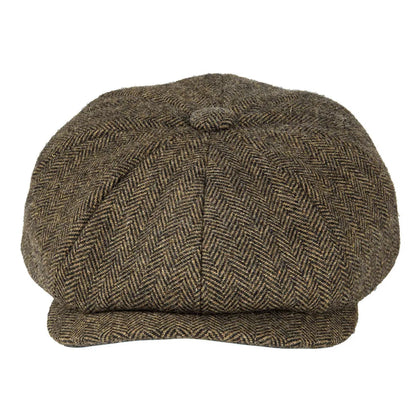 Wool Tweed Newsboy Cap Herringbone Men British Gatsby Retro Hat Driver Flat Cap for Male Vintage Herringbone Beret