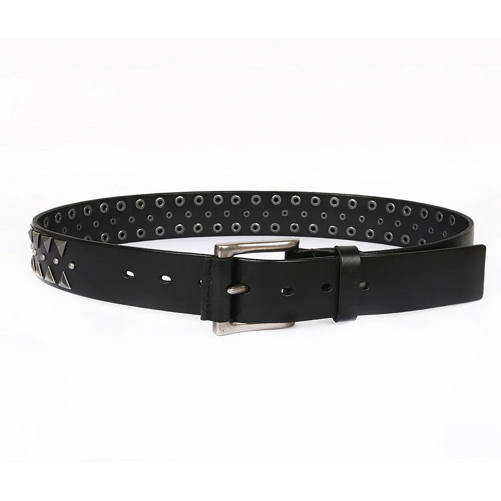 Genuine Leather Heavy Metal Rivet Punk Belts For Men Rock Stud Cowboy Belt Men Ceinture Homme Waist Belt Cinturon Mujer