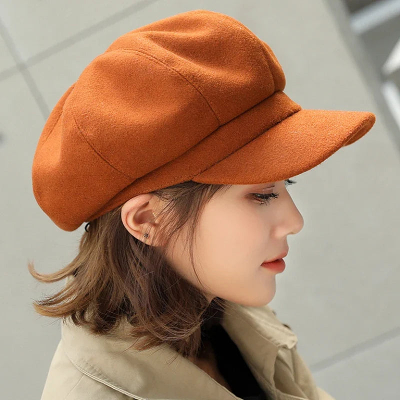 Beret Hat Autumn Winter Hats for Women Solid Plain Octagonal  Cap Men Lady Casual Wool Hat Winter Beret Women Painter Cap