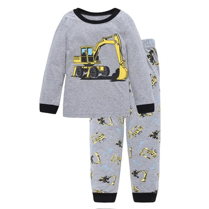 Digger Vehicle Baby Boys Clothes Suits 100% Cotton Children Pajamas Kids Sleepwear Sets Nightgown PJ'S Long Tees Shirts Pant Set