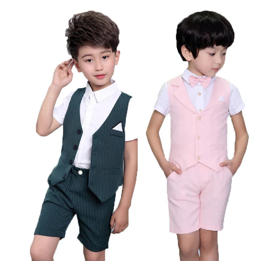 Boys Vest Suit for Wedding Kids 2PCS Vest+Shorts Gentleman Party Dress Boys Formal Suit Children's Day Graduation Tuxedo Costume