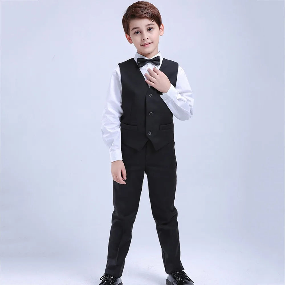 6Pcs Classic Boys Suits for Weddings Formal Blazer Kids Tuxedo Shirt Vest Party Ring bearer Suits Black