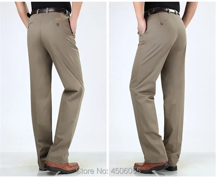 Men Pants Thin Summer Cotton Straight Trousers Plus Size 40 42 44 46 Business Hombre Beige Grey Dark Blue Office Formal Pantolon