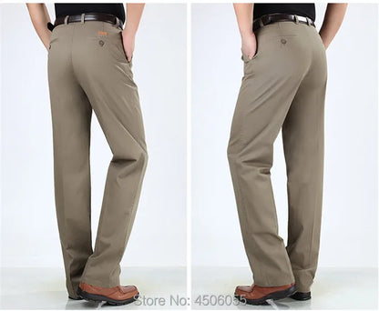 Men Pants Thin Summer Cotton Straight Trousers Plus Size 40 42 44 46 Business Hombre Beige Grey Dark Blue Office Formal Pantolon