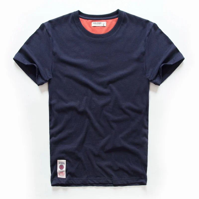 New Solid T-Shirt Mens Short Sleeve T-shirt Cotton Multi Pure Color Fancy Yarns Washing Tee Shirt for male V7S1T001