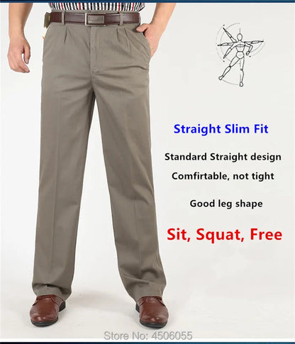 Men Pants Thin Summer Cotton Straight Trousers Plus Size 40 42 44 46 Business Hombre Beige Grey Dark Blue Office Formal Pantolon