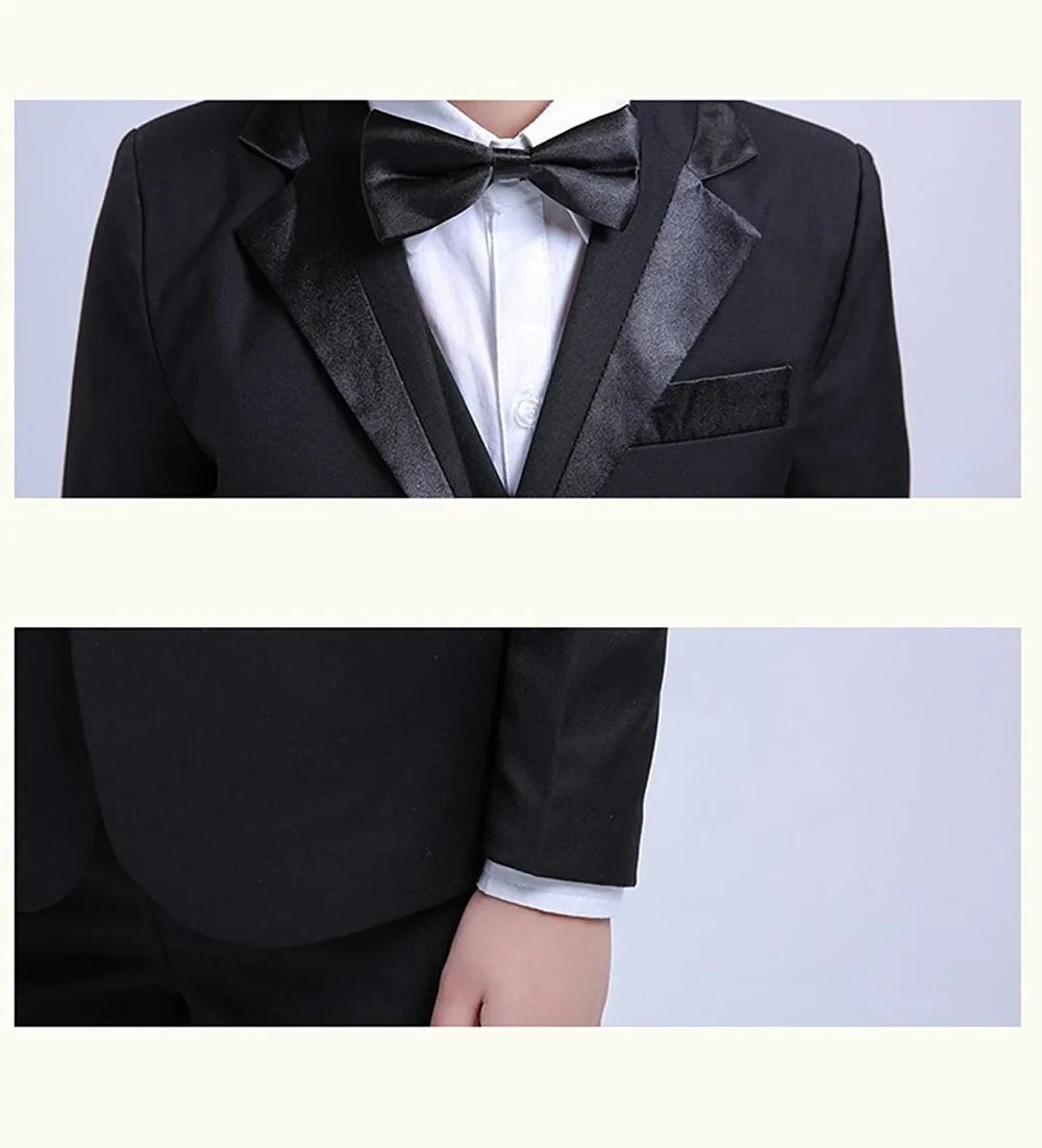 6Pcs Classic Boys Suits for Weddings Formal Blazer Kids Tuxedo Shirt Vest Party Ring bearer Suits Black