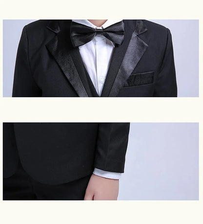 6Pcs Classic Boys Suits for Weddings Formal Blazer Kids Tuxedo Shirt Vest Party Ring bearer Suits Black