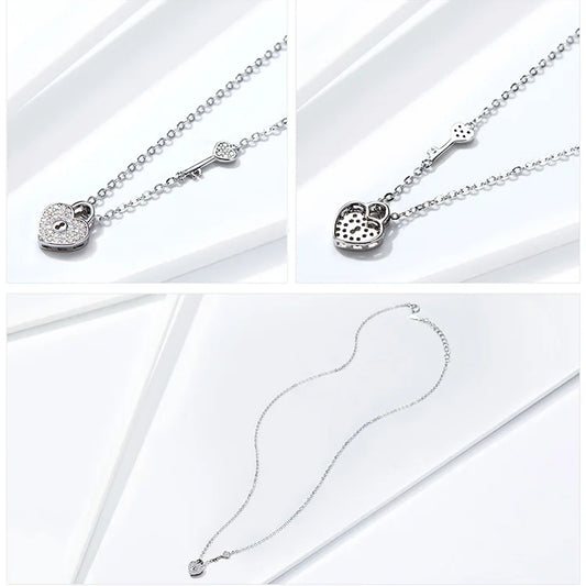 New Arrival Luxury 925 Sterling Silver Love Heart Lock & Key Pendant Necklace for Women Wedding Fine Jewelry SCN315
