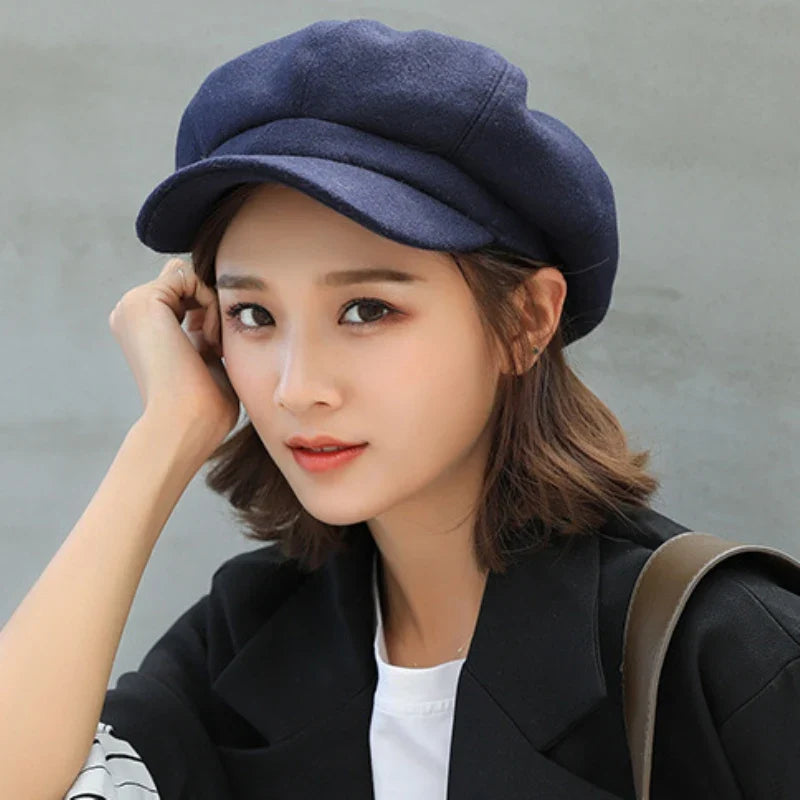 Beret Hat Autumn Winter Hats for Women Solid Plain Octagonal  Cap Men Lady Casual Wool Hat Winter Beret Women Painter Cap