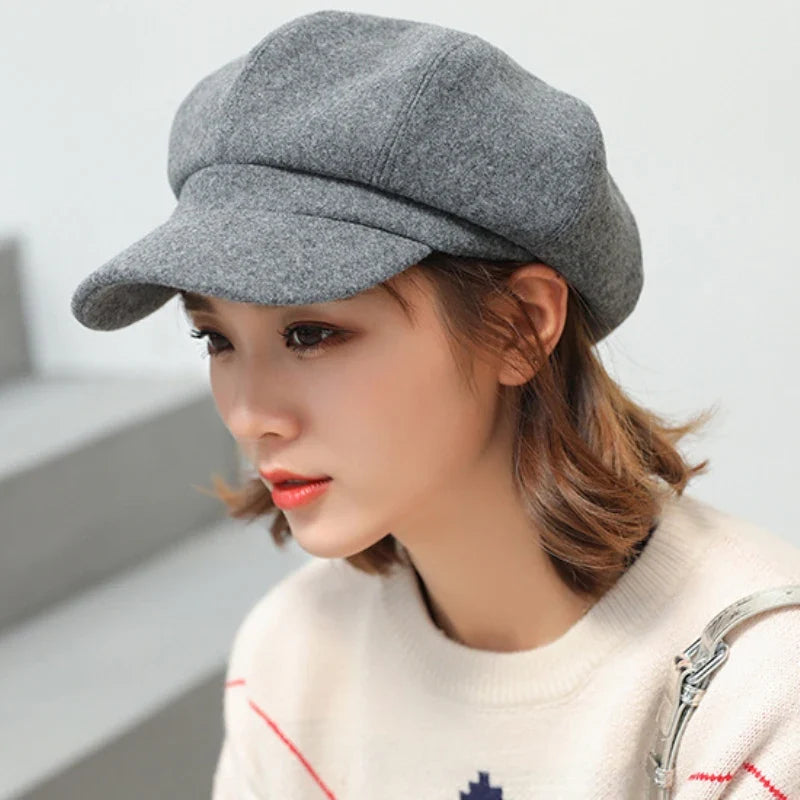 Beret Hat Autumn Winter Hats for Women Solid Plain Octagonal  Cap Men Lady Casual Wool Hat Winter Beret Women Painter Cap