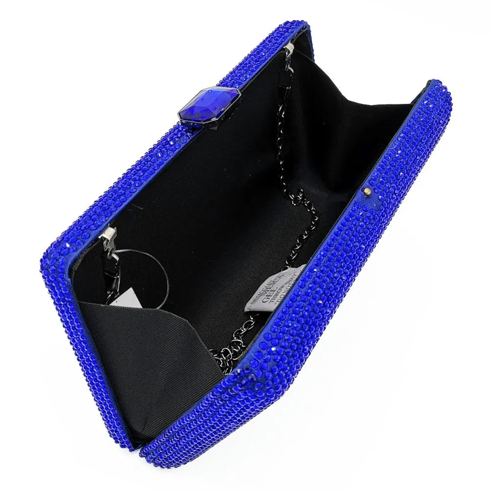 Women Black Crystal Clutch Evening Bags Wedding Bridal Rhinestone Box Handbags Party Dinner Diamond Clutch Purse