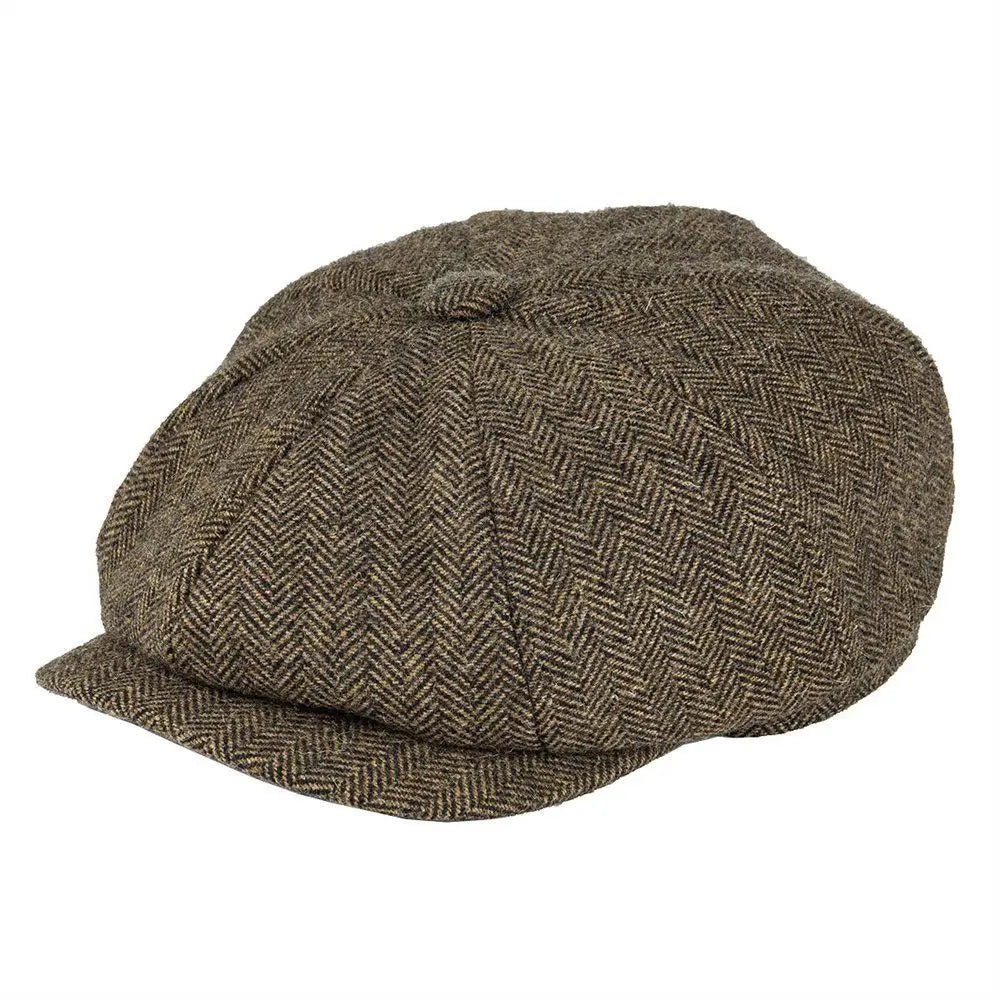 Wool Tweed Newsboy Cap Herringbone Men British Gatsby Retro Hat Driver Flat Cap for Male Vintage Herringbone Beret