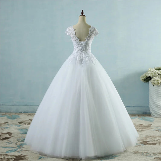 Customized Lace White Short Cap Sleeve Wedding Dresses 2025 For Bride Bridal Gown Vintage Plus Size Maxi Customer Made