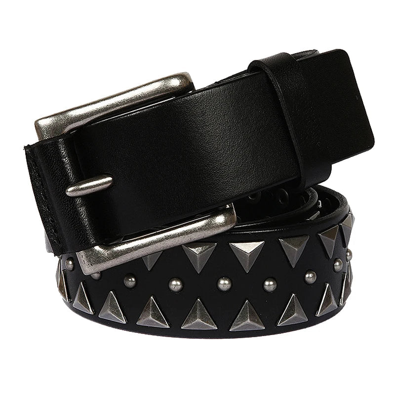 Genuine Leather Heavy Metal Rivet Punk Belts For Men Rock Stud Cowboy Belt Men Ceinture Homme Waist Belt Cinturon Mujer