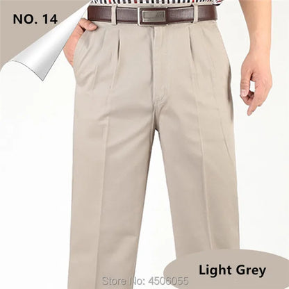 Men Pants Thin Summer Cotton Straight Trousers Plus Size 40 42 44 46 Business Hombre Beige Grey Dark Blue Office Formal Pantolon
