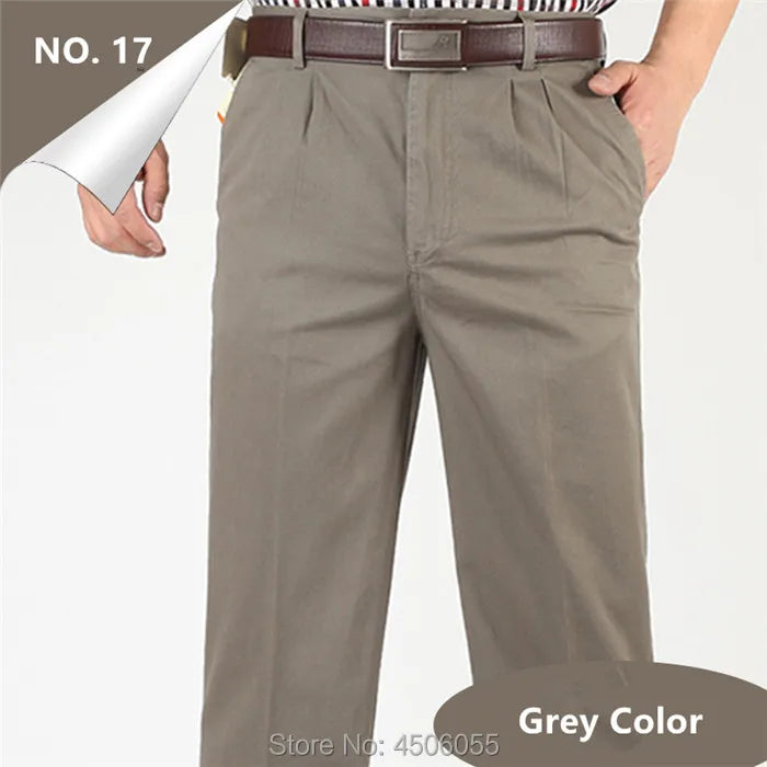 Men Pants Thin Summer Cotton Straight Trousers Plus Size 40 42 44 46 Business Hombre Beige Grey Dark Blue Office Formal Pantolon
