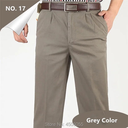 Men Pants Thin Summer Cotton Straight Trousers Plus Size 40 42 44 46 Business Hombre Beige Grey Dark Blue Office Formal Pantolon