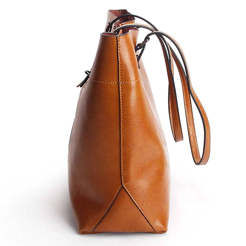New Brown Women Handbag 100% Genuine Leather Female Shoulder Purse Ladies Black Tote Bag Large Capacity Shopping Bags
