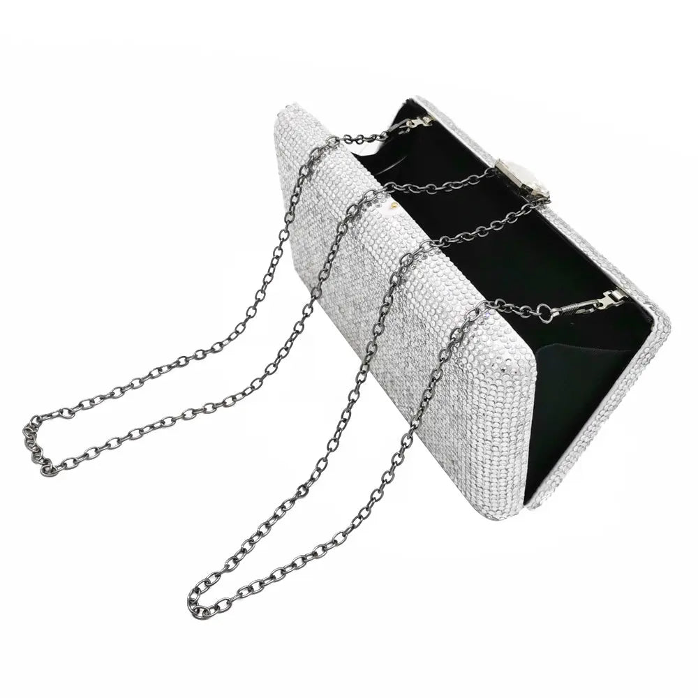 Women Black Crystal Clutch Evening Bags Wedding Bridal Rhinestone Box Handbags Party Dinner Diamond Clutch Purse