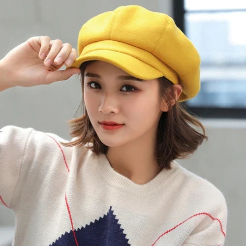 Beret Hat Autumn Winter Hats for Women Solid Plain Octagonal  Cap Men Lady Casual Wool Hat Winter Beret Women Painter Cap