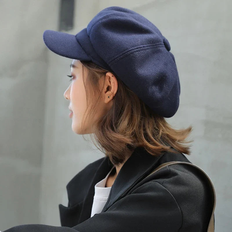 Beret Hat Autumn Winter Hats for Women Solid Plain Octagonal  Cap Men Lady Casual Wool Hat Winter Beret Women Painter Cap