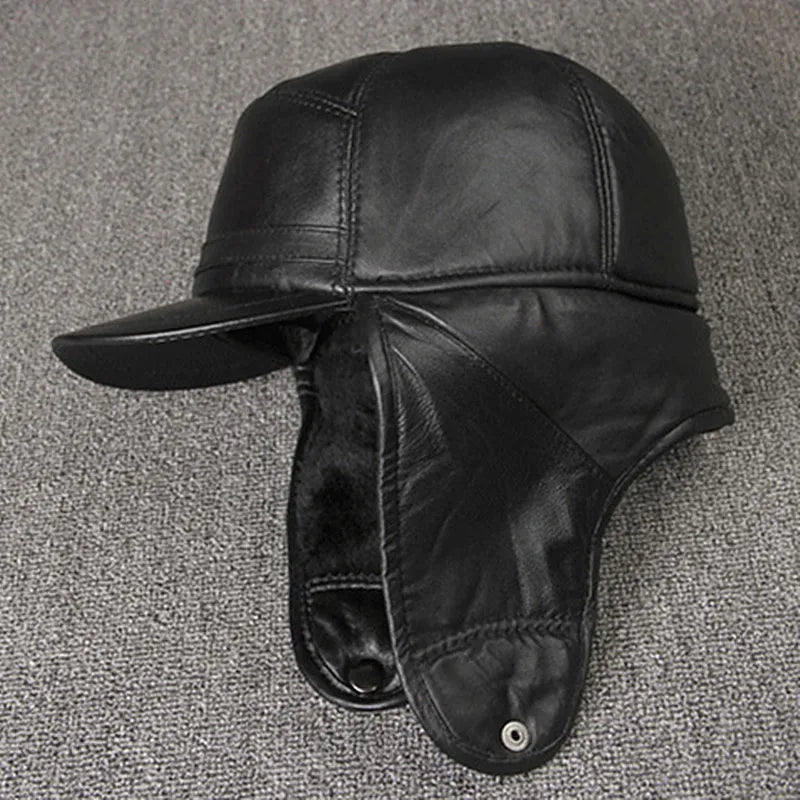Genuine Leather caps Winter Warm Bomber Hats Sheepskin fuzz Earmuffs hat Men's Cap 모자 골프용품 땡처리 кепка casquette gorras hombre