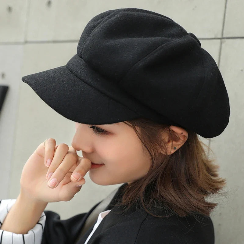 Beret Hat Autumn Winter Hats for Women Solid Plain Octagonal  Cap Men Lady Casual Wool Hat Winter Beret Women Painter Cap