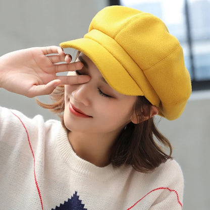 Beret Hat Autumn Winter Hats for Women Solid Plain Octagonal  Cap Men Lady Casual Wool Hat Winter Beret Women Painter Cap