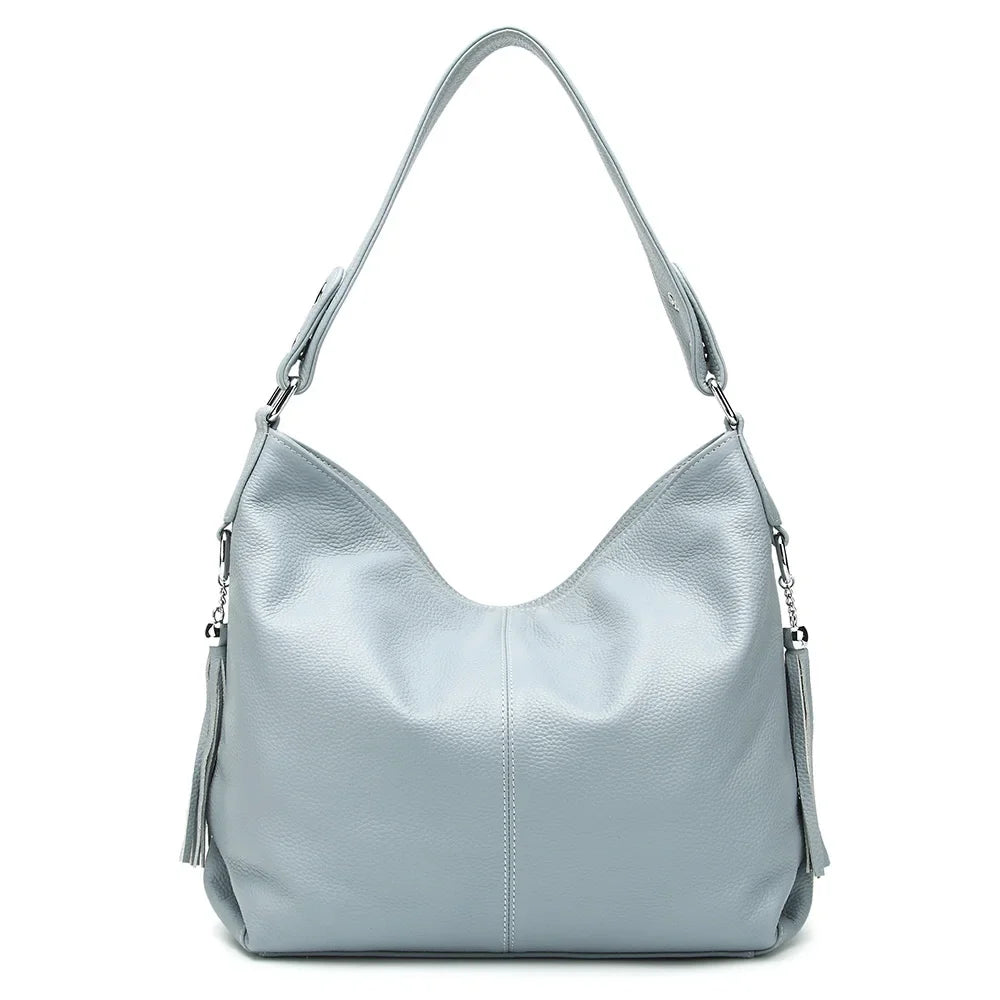 2026 New Fashion Soft Real Genuine Leather Tassel Women Handbag Elegant Ladies Hobo Shoulder Bag Messenger Purse Satchel
