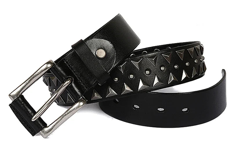 Genuine Leather Heavy Metal Rivet Punk Belts For Men Rock Stud Cowboy Belt Men Ceinture Homme Waist Belt Cinturon Mujer