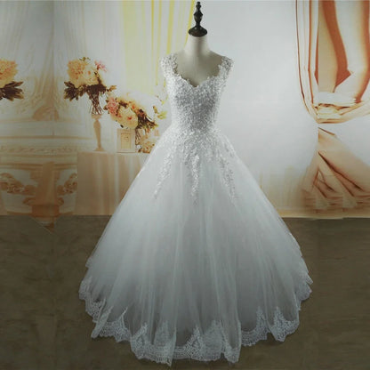 Customized ZJ9076-C 2024 White Ivory Pearls Wedding Dresses With Lace Bottom For Brides Dress Plus Size 2-26W