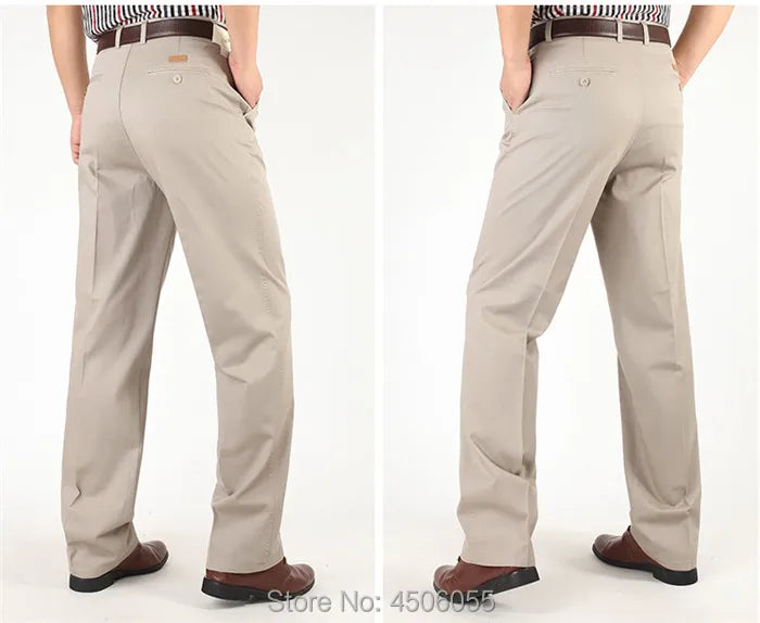 Men Pants Thin Summer Cotton Straight Trousers Plus Size 40 42 44 46 Business Hombre Beige Grey Dark Blue Office Formal Pantolon