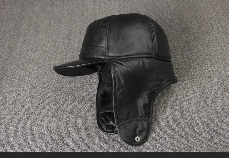 Genuine Leather caps Winter Warm Bomber Hats Sheepskin fuzz Earmuffs hat Men's Cap 모자 골프용품 땡처리 кепка casquette gorras hombre