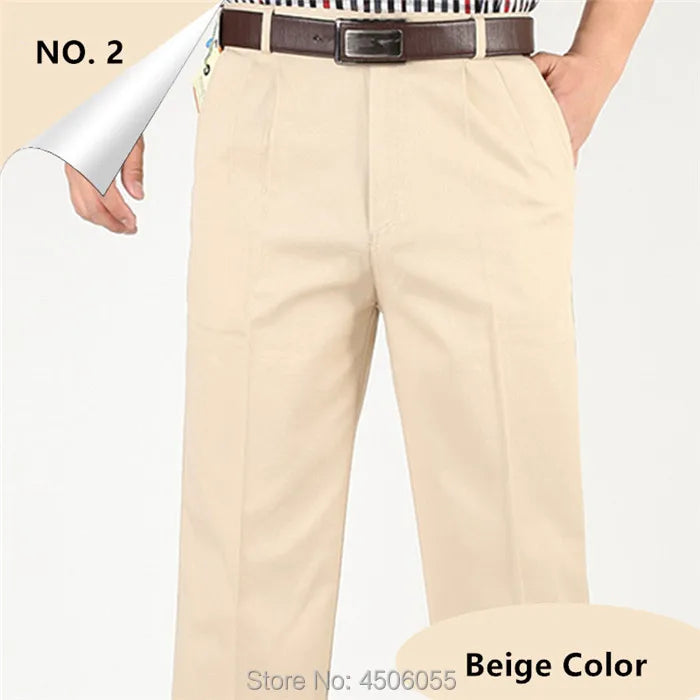 Men Pants Thin Summer Cotton Straight Trousers Plus Size 40 42 44 46 Business Hombre Beige Grey Dark Blue Office Formal Pantolon