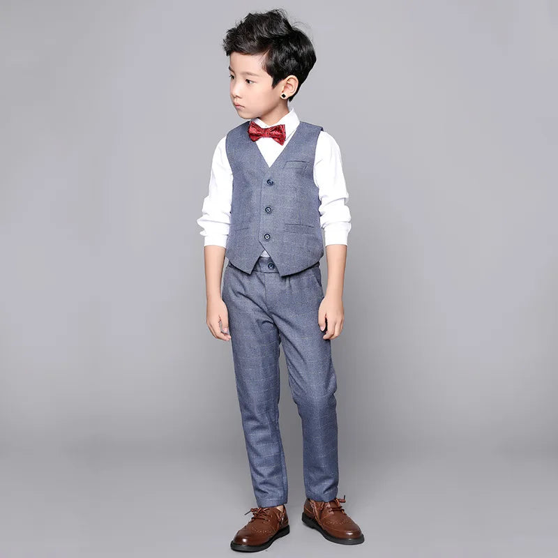 Flower Boys Clothing Set School Kids Wedding Formal Dress Vest Pants 2Pcs Suit Children Birtdahy Prom Ceremony Costume