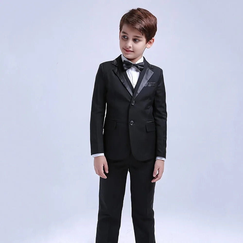 6Pcs Classic Boys Suits for Weddings Formal Blazer Kids Tuxedo Shirt Vest Party Ring bearer Suits Black