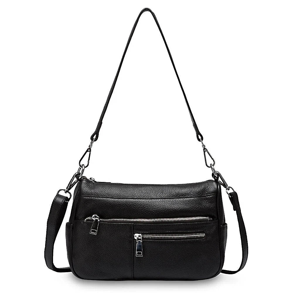 Noble Temperament Women Shoulder Bag 100% Genuine Leather Winter Black Pink Fashion Crossbody Purse Beige Hobos Handbag