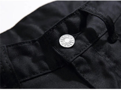Men's Fashion Letters Flame Black Printed Jeans Slim Straight Colored Painted Stretch Pants