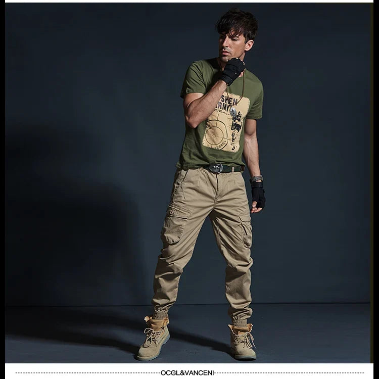 High Quality Khaki Casual Pants Men Tactical Joggers Camouflage Cargo Pants Multi-Pocket Fashions Black Army Trousers Work Wear