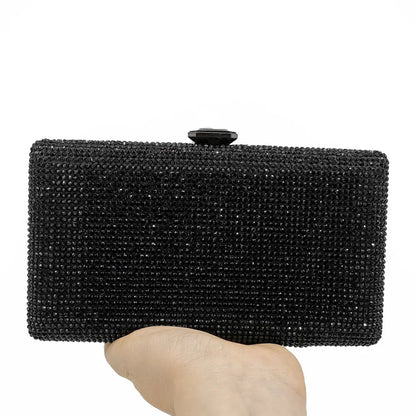 Women Black Crystal Clutch Evening Bags Wedding Bridal Rhinestone Box Handbags Party Dinner Diamond Clutch Purse