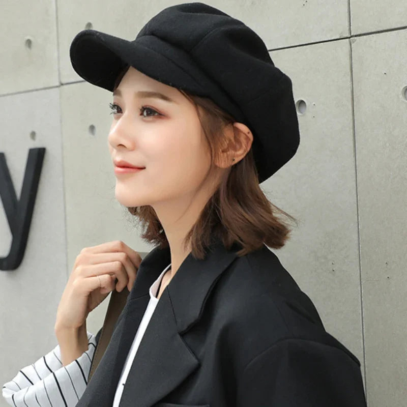 Beret Hat Autumn Winter Hats for Women Solid Plain Octagonal  Cap Men Lady Casual Wool Hat Winter Beret Women Painter Cap