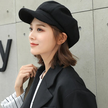 Beret Hat Autumn Winter Hats for Women Solid Plain Octagonal  Cap Men Lady Casual Wool Hat Winter Beret Women Painter Cap