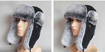 Winter Bomber Hat  For Men Faux Fur Russian Hat Ushanka Women Thick Warm Cap with Ear Flaps