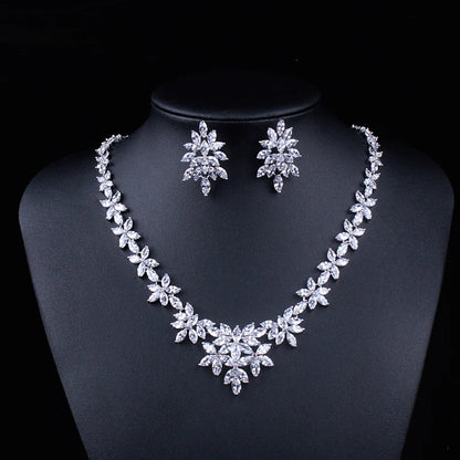 Brand Luxury Marquise Cut Cubic Zirconia Cluster Wedding Necklace and Earring Bridal Jewelry Set